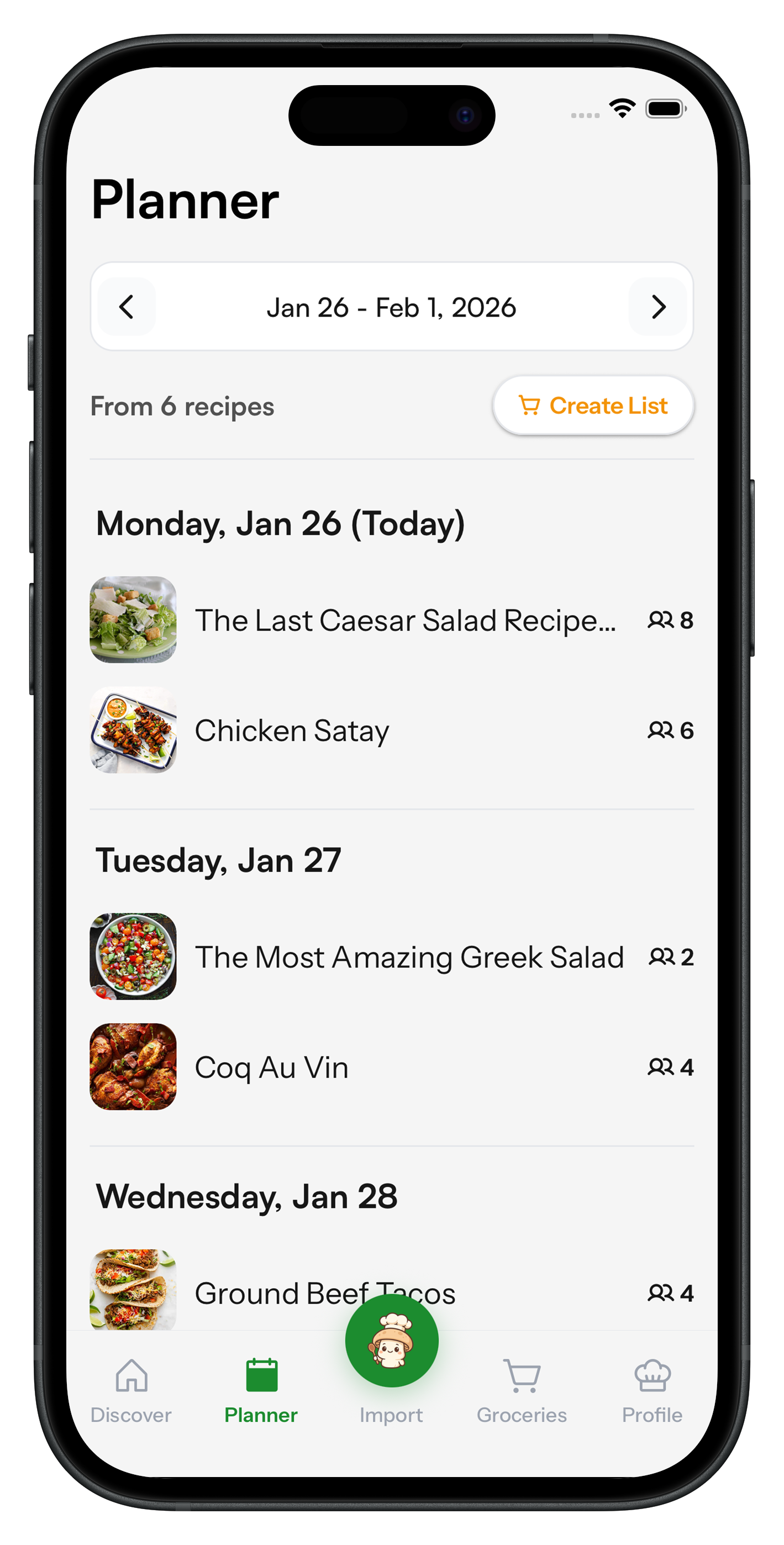 Cado weekly meal planner